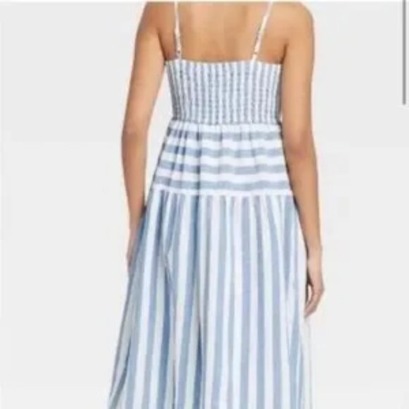 Target Universal Thread Blue White Striped Midi Sundress, Size Small - Picture 2 of 4